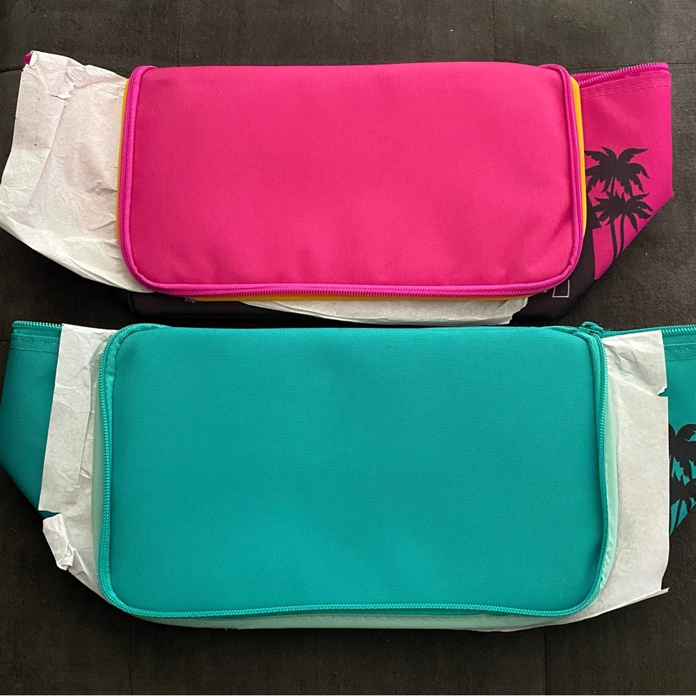 2 New Trader Joe’s mini pink and teal insulated mini totes